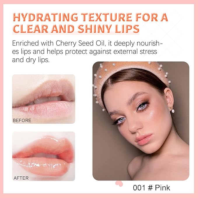 Hydrating Lip Glow Oil, Plumping Watery Lip Gloss, Refreshing Moisturizing Lip Oil Tinted Lip Balm, Lasting Nourishing Revitalizing Lip Tint Lip Care (01# Pink)-GlimoraGlow