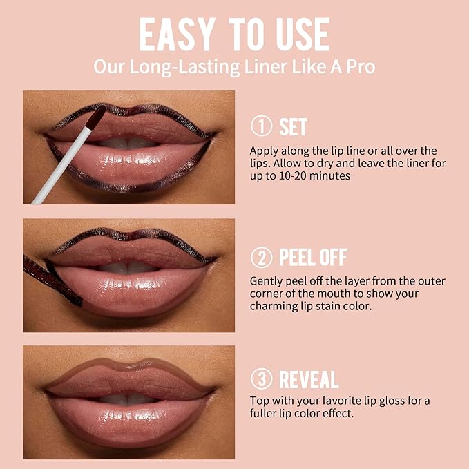 iMethod Lip Stain - Lip Liner Stain Peel Off, Natural Long Lasting, Waterproof Stay On All Day, Transfer-Proof, Highly Pigmented, Instant Color, PLUMPED-GlimoraGlow