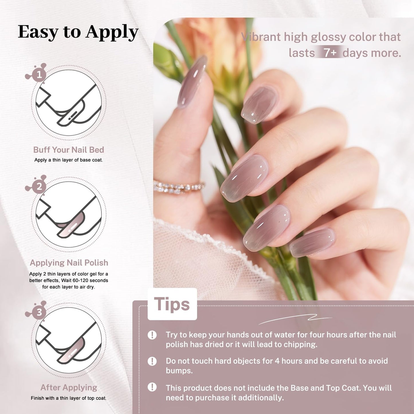 16.5ml Jelly Light Gray Nail Polish Large Volume Quick Dry Nail Polish, Long Lasting Shine, Fingernail Toenail Nail Art DIY Home Travel Nail Art Gift-GlimoraGlow