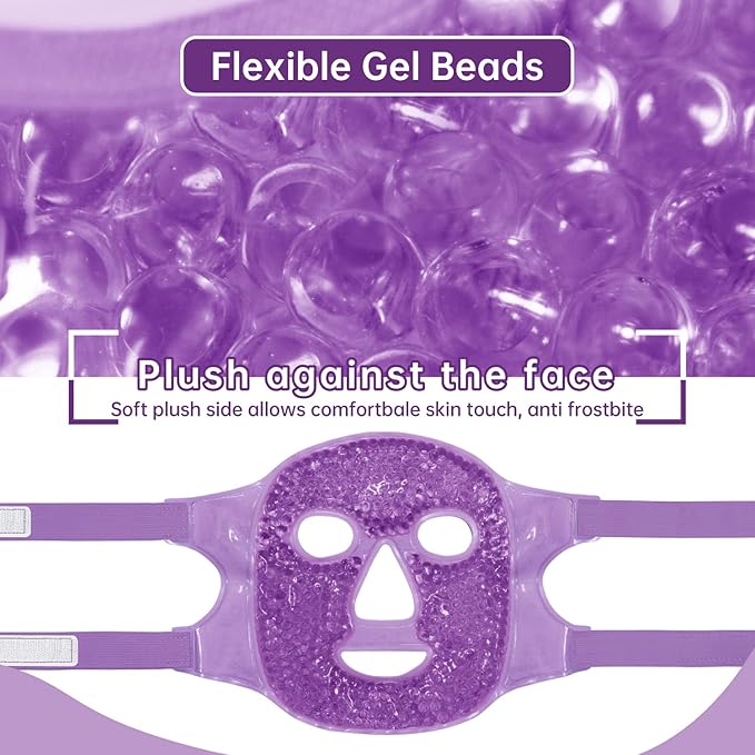 Ice Face Mask Reusable and Cold Gel Eye Mask for Puffiness/Dark Circles/Eye Bags/Dry Eyes/Headaches/Migraines/Stress Relief, Ice Pack for Eyes & Face (Purple)-GlimoraGlow