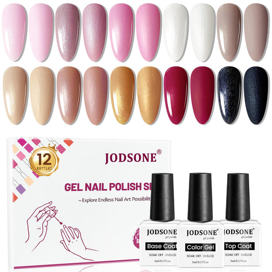 JODSONE 10 Color Gel Nail Polish Set with Base Coat and Top Coat Great DIY Salon Home Gift-GlimoraGlow