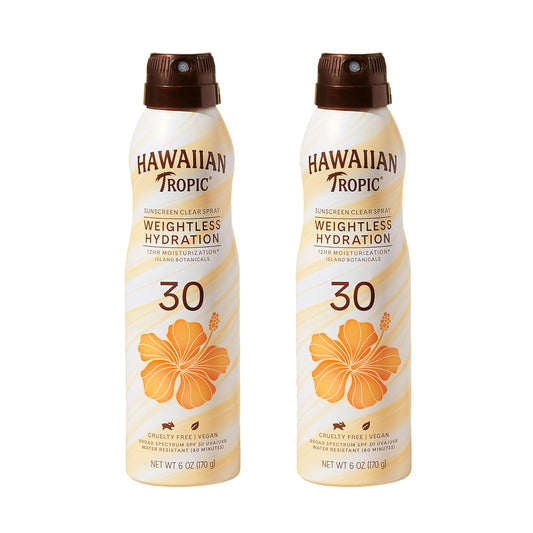 Hawaiian Tropic Weightless Hydration Clear Spray Sunscreen SPF 30, 6oz | SPF 30 Sunscreen Spray, Sunblock, Oxybenzone-Free, 6oz each Twin Pack-GlimoraGlow