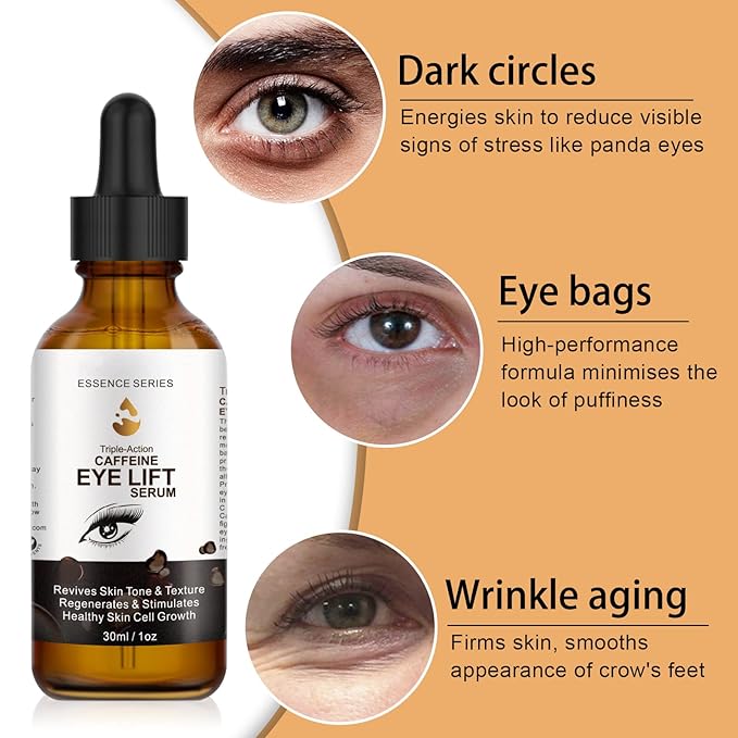 Caffeine Eye Serum - with EGCG, Vitamin C, Hyaluronic Acid, Collagen, Caffeine Eye Lift Serum - Reduces Puffiness, Dark Circles, Under Eye Bags, Wrinkles and Fine Lines Around The Eyes (30ml)-GlimoraGlow