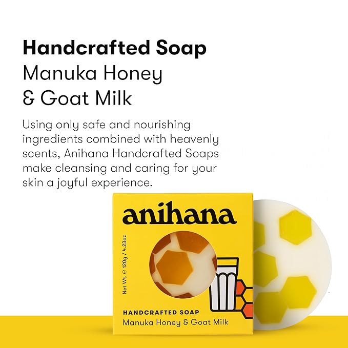 ANIHANA Handcrafted Natural Soap with Coconut Oil, Gentle Cleansing, Paraben Free, Refreshing Manuka Honey & Goat Milk Scent, 4.23 oz-GlimoraGlow