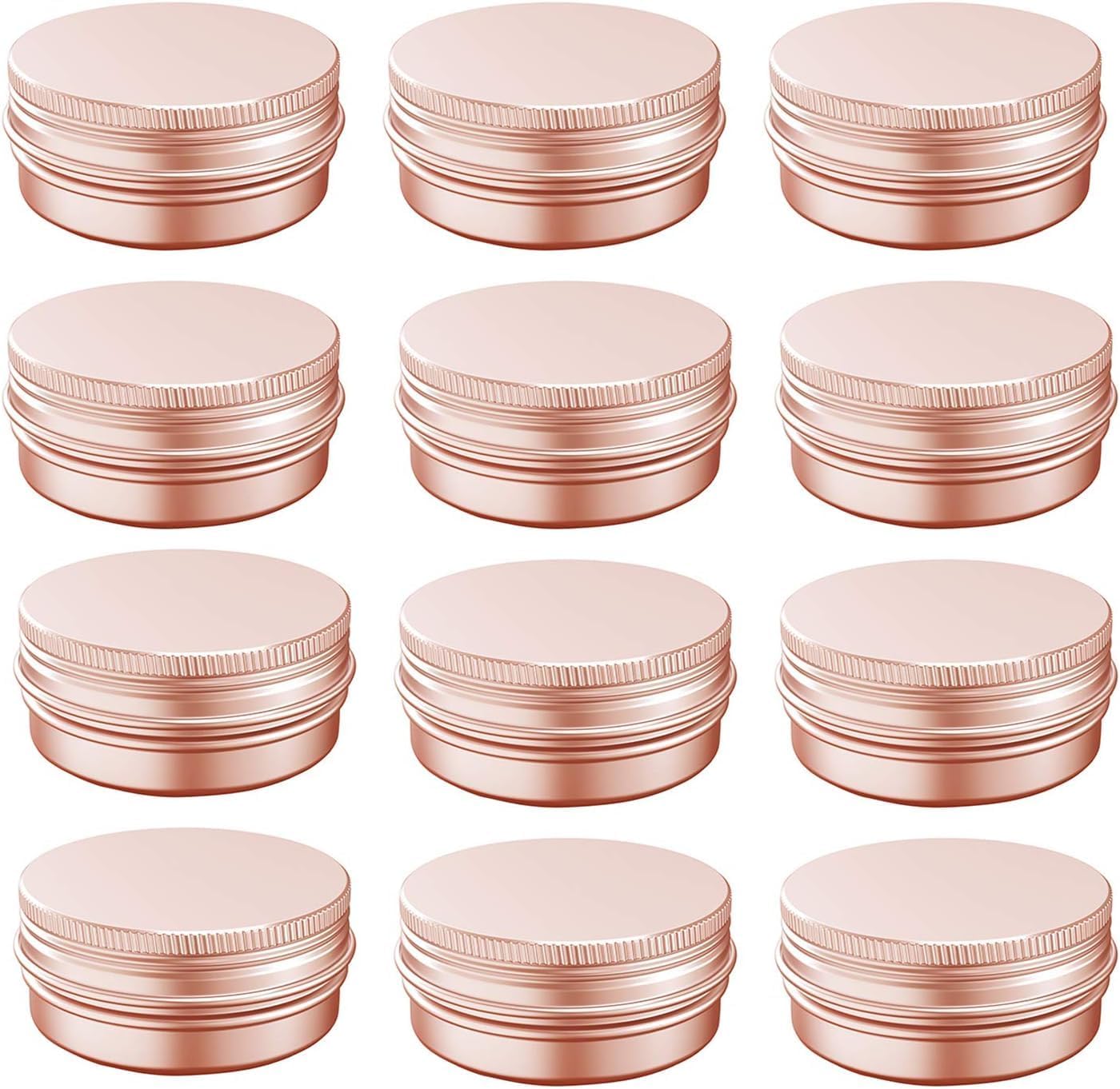 1 oz Aluminum Tin Jar with Screw Cap Refillable Container for Cosmetic, Lip Balm, Cream, Rose Gold 12 Pcs.-GlimoraGlow