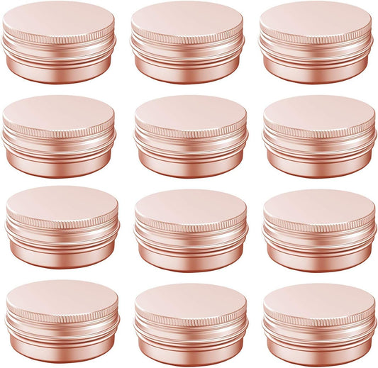 1 oz Aluminum Tin Jar with Screw Cap Refillable Container for Cosmetic, Lip Balm, Cream, Rose Gold 12 Pcs.-GlimoraGlow