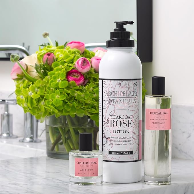 Archipelago Botanicals Charcoal Rose Lotion, Hydrating Charcoal & Rose Body Lotion for Soft & Smooth Skin, Paraben-Free, Phthalate-Free, 18 oz-GlimoraGlow