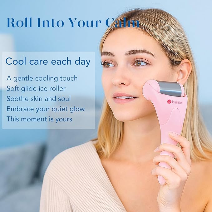 BAIMEI Stainless Steel Ice Roller for Face & Gua Sha Facial Tools, Soothes Puffiness, Relieves Pain, Self - Care Gift for Women-GlimoraGlow