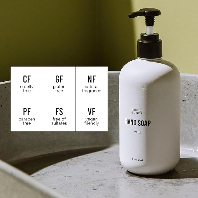 Public Goods Hand Soap | Cleansing Soap for Kitchen & Bathroom | Made with Natural Essential Oils | Paraben & Sulfate Free | Vegan Friendly | Made in Canada | 12 Fl Oz Bottle with Dispenser Pump-GlimoraGlow