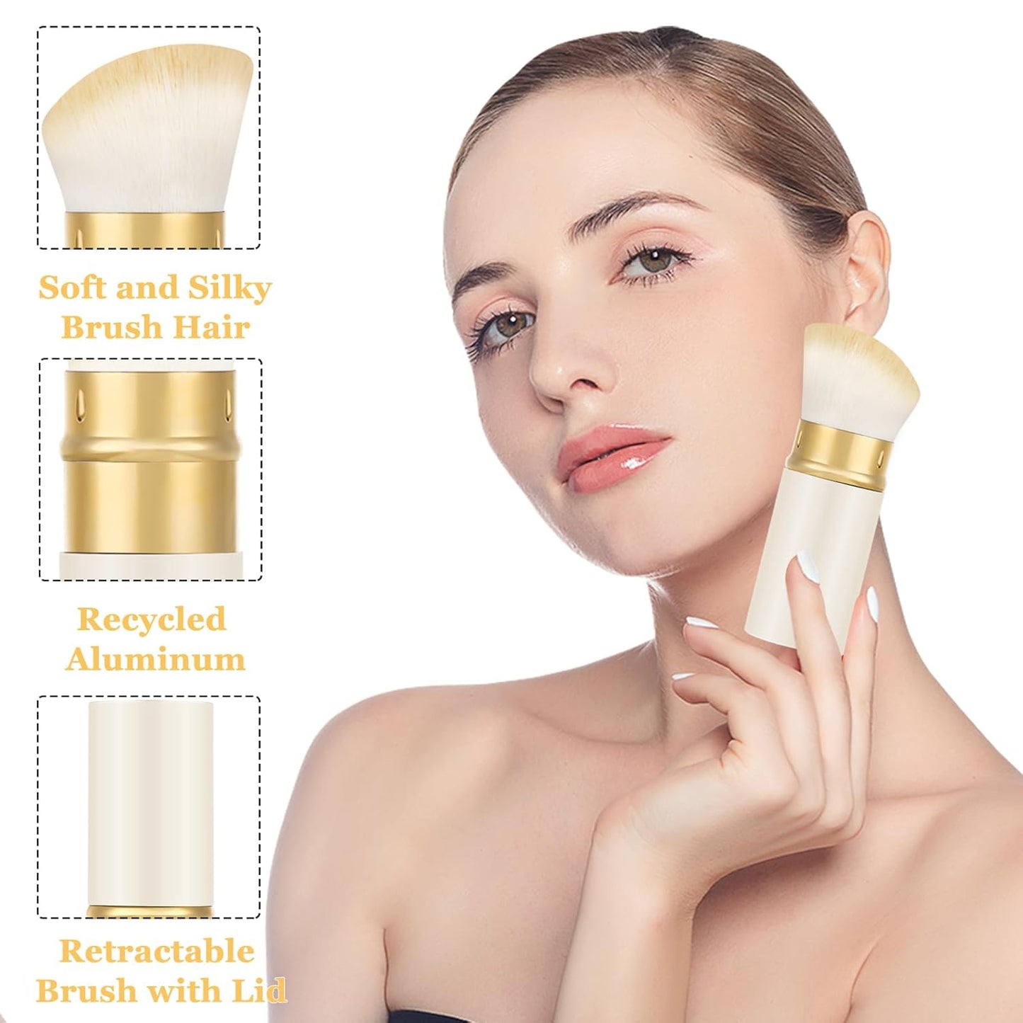 Falliny Retractable Kabuki Makeup Brush, Travel Powder Blush Brush Foundation Makeup Brush with Cover for Blush, Sunscreen,Bronzer, Buffing, Concealer,Highlighter, Powder Cosmetics-GlimoraGlow