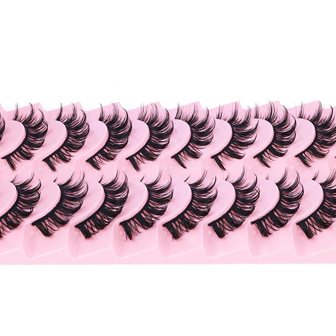 False Eyelashes Manga Lashes 10 Pairs False Eyelashes Japanese Style D Anime Lashes Natural Cosplay Lashes Natural Look 15 MM Wispy Faux Mink Lashes Full Strip Doll Lashes by FANXITON-GlimoraGlow