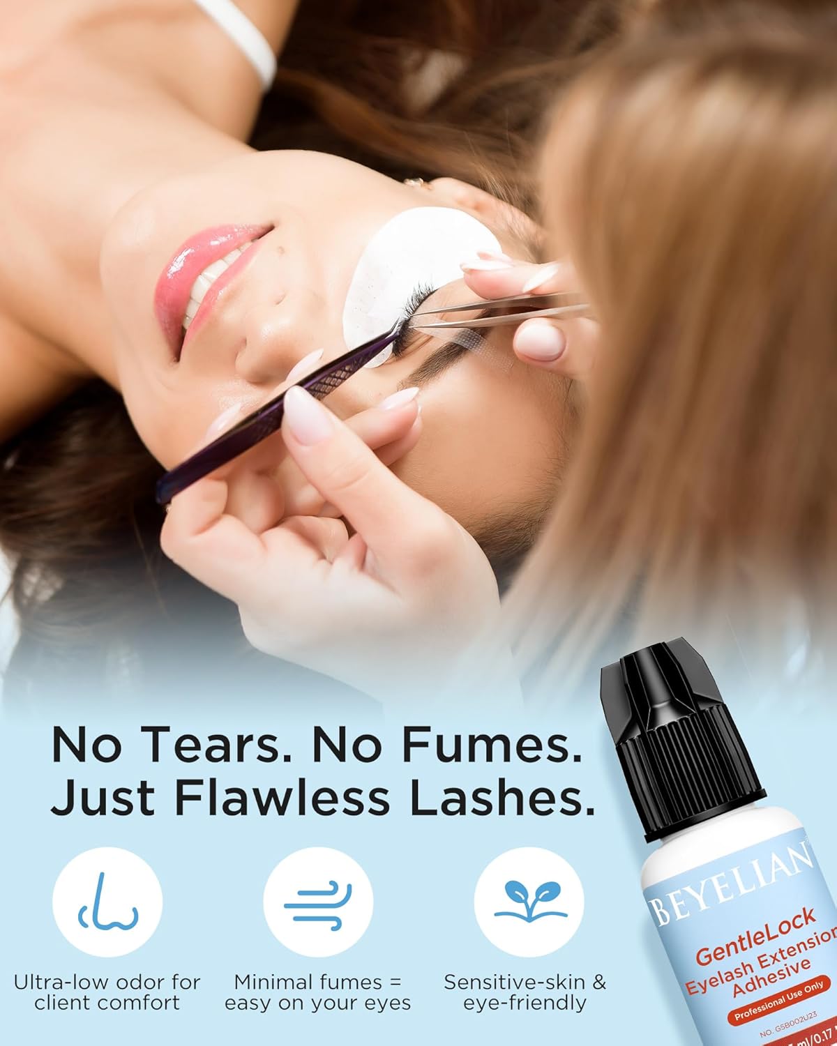 BEYELIAN Sensitive Eyelash Extension Glue, 1 Sec Dry Lash Extension Glue No Irritation Waterproof Long Lasting Strong Hold Adhesive Professional Use Only 0.17fl.oz/5ml (B02)-GlimoraGlow