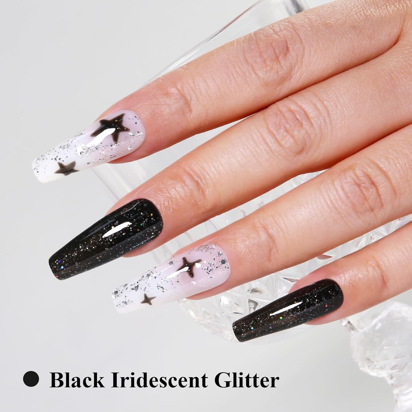 Imtiti Glitter Gel Nail Polish, Black Iridescent Glitter Gel Polish Diamond Shimmer Sparkle Soak Off UV LED Autumn Winter Manicure 10ML-GlimoraGlow