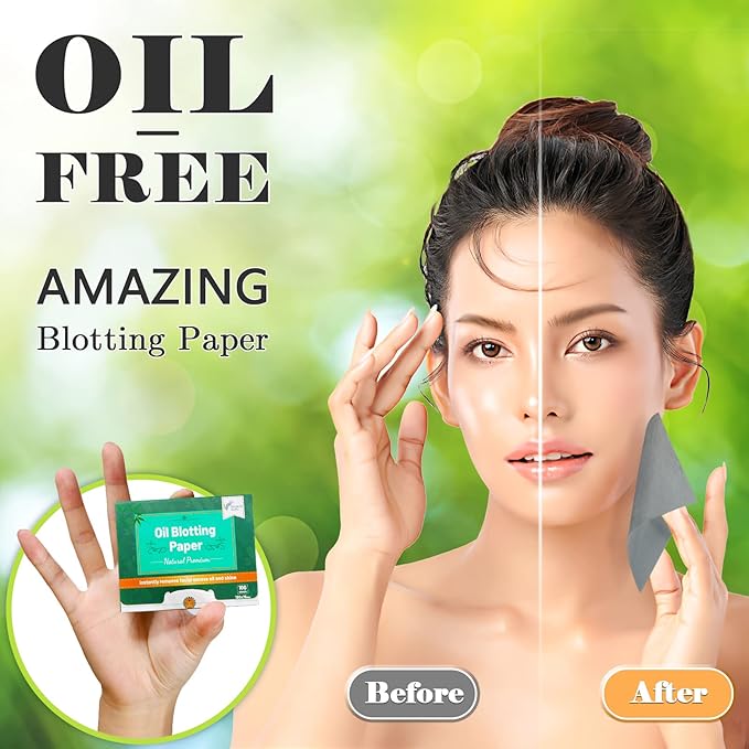 Natural Premium Oil Blotting Paper for Oily Skin with Bamboo Charcoal,26% Larger Oil Blotting Sheets for Face,Makeup Friendly Oil Absorbing Sheets 600 Sheets-GlimoraGlow