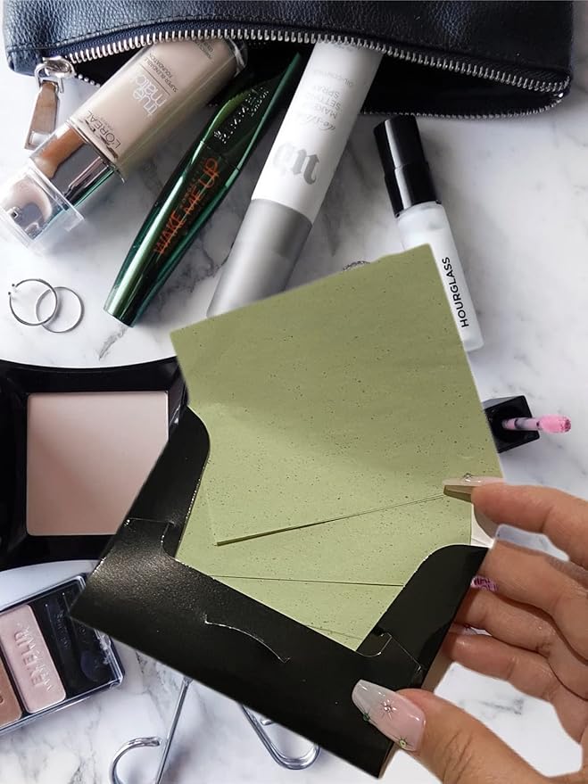 2 Pks GREEN TEA INFUSED Soothing Natural Abaca Blotting Paper - 100 Oil Blotting Sheets - Makeup Friendly UNISEX Oily Skin Shine Blotter Photography Zoom Meetings Travel Gym School - MADE IN TAIWAN-GlimoraGlow