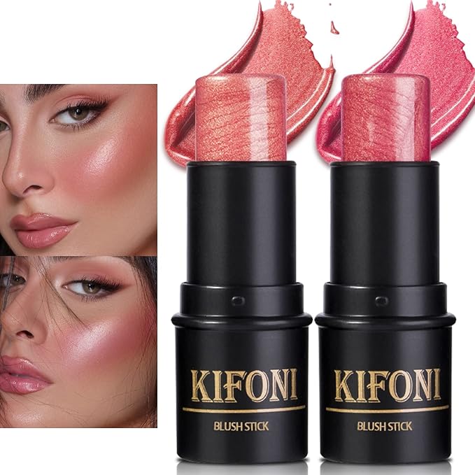 2 Pcs Cream Blush Stick Makeup Kit, Natural Shimmer & Matte Stick Blush Wand for Cheeks, Lightweight Blendable Silky Cream Blush Makeup -Shimmer Blush (#01 Shimmer Pink #04 Shimmer Fuchsia)-GlimoraGlow