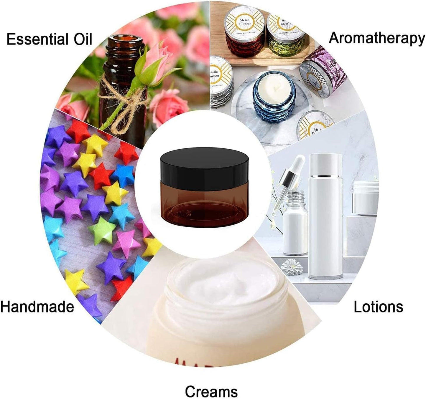 1 oz Amber Plastic Cosmetic Jars Leak Proof Container with Black Lid for Cream, Lotion, Powder, ointment, Beauty Products etc, 12 Pcs.-GlimoraGlow