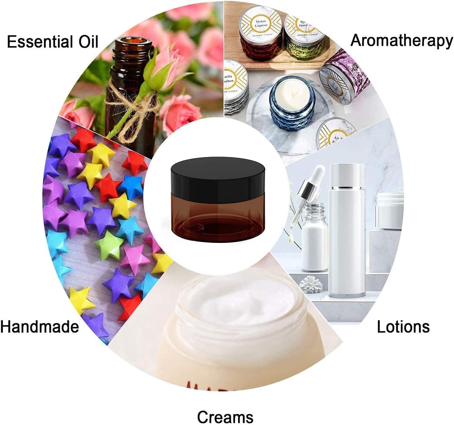 1 oz Amber Plastic Cosmetic Jars Leak Proof Container with Black Lid for Cream, Lotion, Powder, ointment, Beauty Products etc, 12 Pcs.-GlimoraGlow