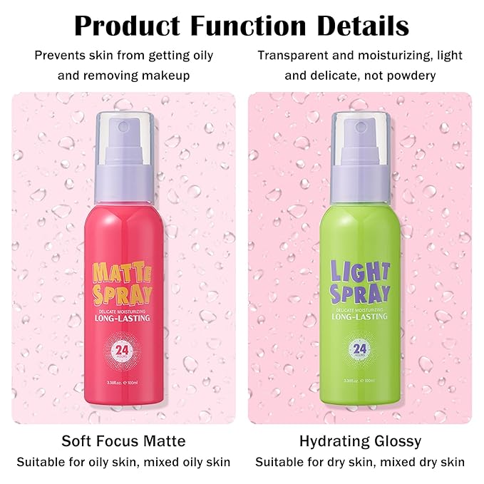 2PCS Makeup Setting Spray for Face,Waterproof Setting Spray for Makeup,Long Lasting Oil Control Finishing Holding Face Mist,Refreshing Hydrating Glossy and Matte Fixing Facial Mist Make Up Set A2-GlimoraGlow