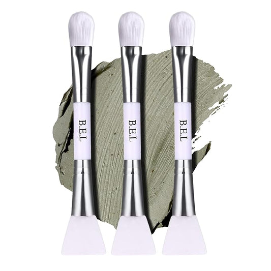 Bare Essentials Living Clay Face Mask Brush (3 Pack, White) Dual Soft Silicone Face Mask Applicator Brush Tool, Great Facial Essentials, Moisturizer Applicator & Skincare Brush for Facials-GlimoraGlow