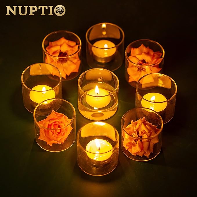 NUPTIO Clear Tealight Candle Holders: Set of 24 Glass Votive Holders Bulk - Small Floating Candleholder for Wedding Birthday Holiday Table Centerpieces Decoration (2.24 x 1.97 inch)