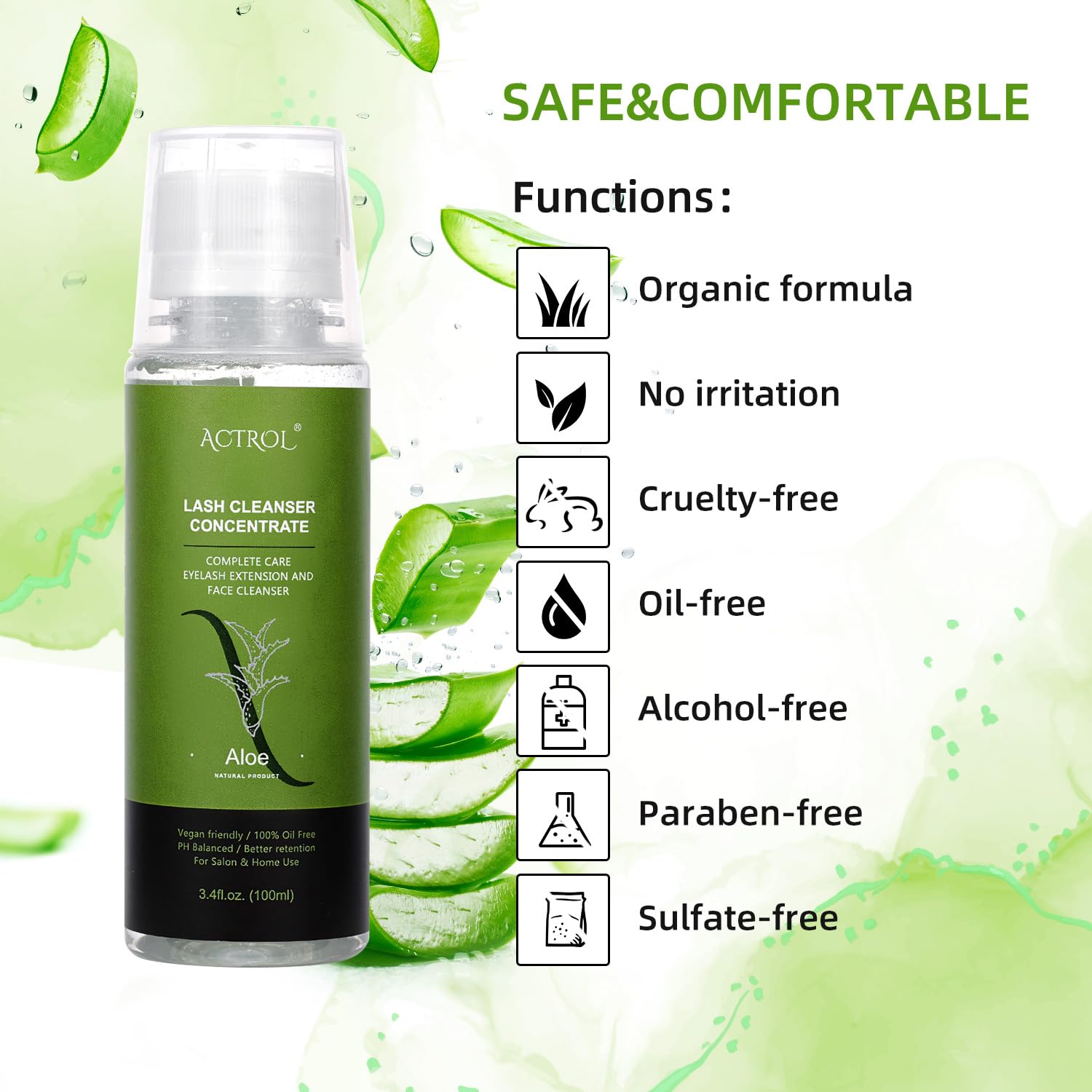 Eyelash Shampoo Concentrate 100ml Lash Extensions Cleanser Concentrate Aloe Foaming Shampoo DIY Paraben & Sulfate Free Wash for Extensions Lashes with Salon Home Care-Makes-GlimoraGlow