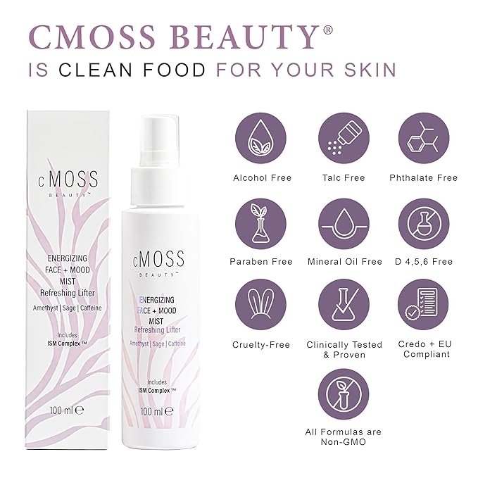 Sea Moss Infused Face and Mood Lifting Mist with Real Amethyst, Caffeine, Sage, and Hyaluronic Acid to Tighten, Brighten Skin and Calm Emotions-GlimoraGlow