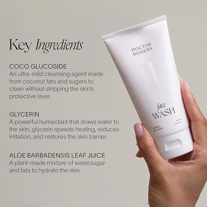 Doctor Rogers Face Wash. Gentle Hydrating Daily Cleanser for Sensitive, Dry & Combination Skin, 5 Ounce (150 ml) Tube-GlimoraGlow