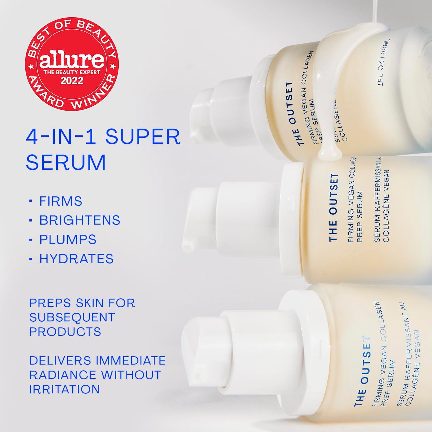 The Outset Firming Vegan Collagen Prep Serum - Gentle, Fragrance Free Multi-Benefit Serum - Hydrating, Brightening, Plumping and Anti-Aging - Clean, Vegan, Gluten Free - All Skin Types - 1 fl oz-GlimoraGlow