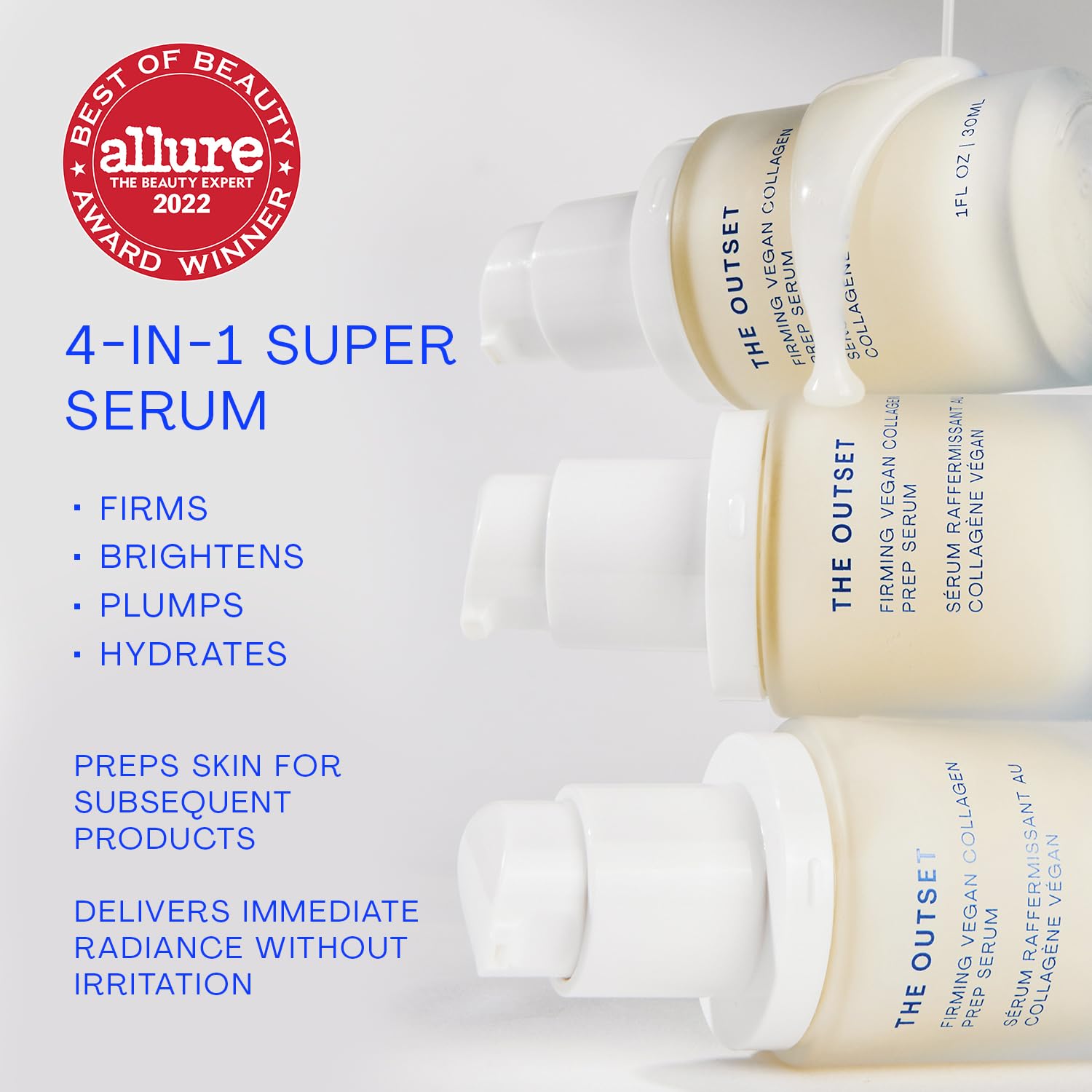 The Outset Firming Vegan Collagen Prep Serum - Gentle, Fragrance Free Multi-Benefit Serum - Hydrating, Brightening, Plumping and Anti-Aging - Clean, Vegan, Gluten Free - All Skin Types - 1 fl oz-GlimoraGlow