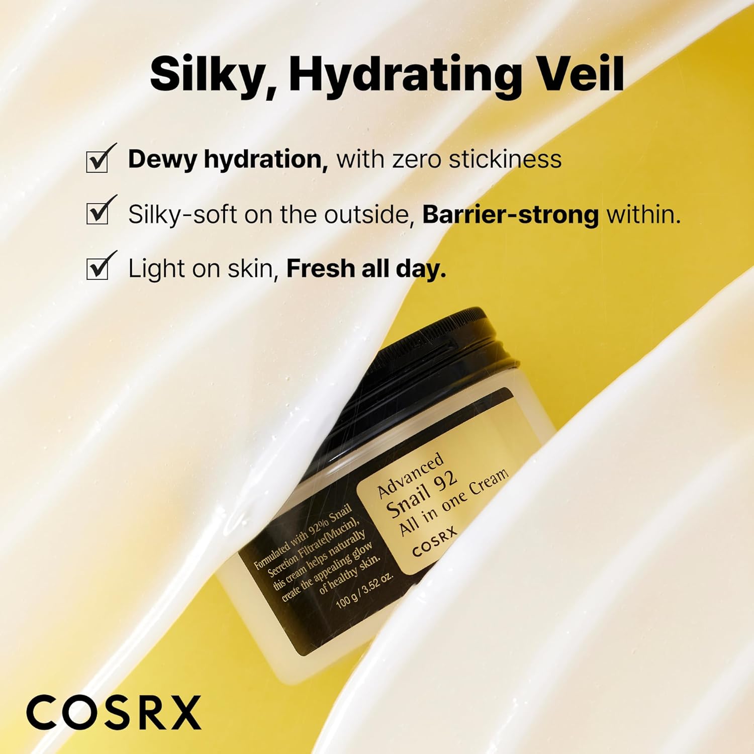 COSRX Snail Mucin 92% Face Moisturizer, 3.52 Oz, Lightweight Moisturing Cream for Soft, Glowy Skin, Korean Skin Care, Korean Moisturizer Face Cream-GlimoraGlow