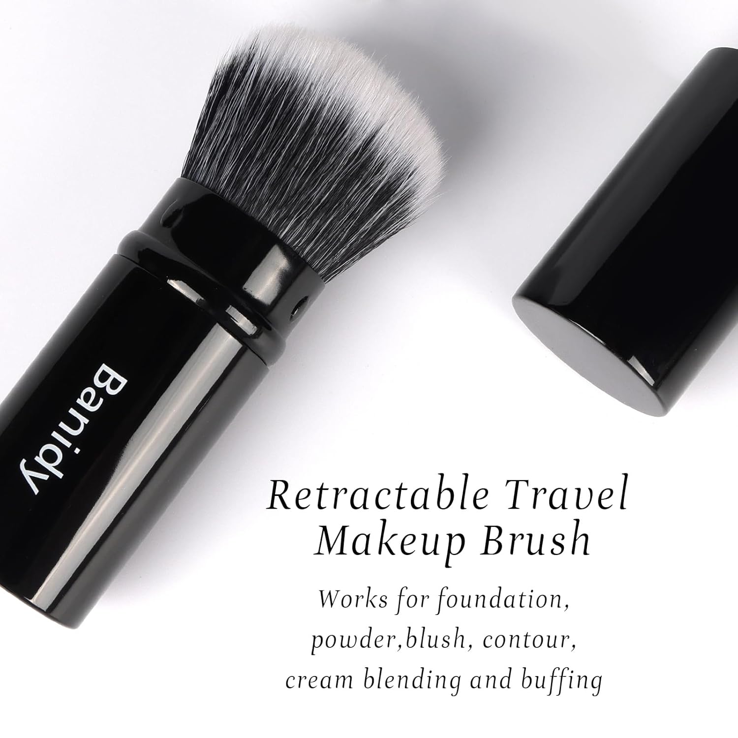 Makeup Brush Kabuki Face Brushes Retractable Travel Blush Kabuki Brush Portable Flawless for Foundation, Powder Blush, Bronzer, Buffing, Liquid, Cream, Cruelty Free with Cover-GlimoraGlow