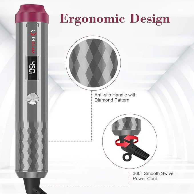 IG INGLAM Curling Iron Wand Set, 8 in-1 Interchangeable Ceramic Barrels with Infrared, Cucurbit, Tapered, Extended, 1in, 1 1/4 in, 3/4in Barrels and Clips-GlimoraGlow