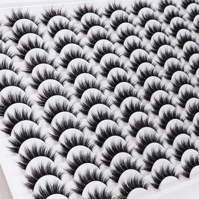 False Eyelashes 48 Pairs Faux Mink Lashes 14mm Wispy Lashes 3D Fluffy Cat Eye Lashes Pack Bulk Wholesale Strip Lashes(style 48-035)-GlimoraGlow