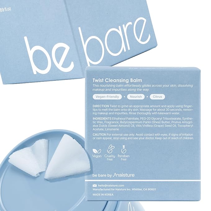 Bebare Twist Cleansing Balm with Hygienic Twist Dispenser: Cleanser for Heavy Makeup Removal, Hydrating Facial Wash for All Skin Types. Korean Vegan Skincare with Natural Oils, 1.69 Fl Oz-GlimoraGlow