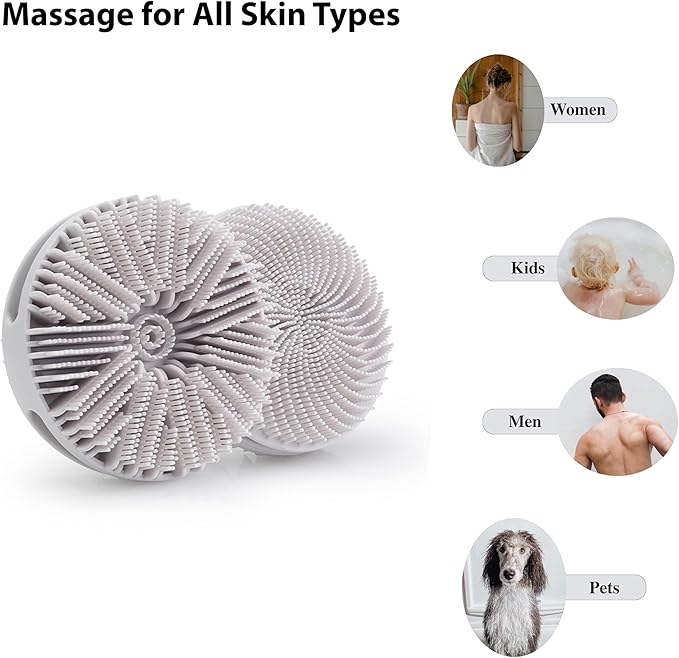 2 PC Silicone Exfoliating Body Scrubber, Silicone Body Shampoo Brush, Soft Silicone Loofah for Sensitive Skin, Shower Silicone Hair Scalp Massager, Easy to Clean, Lather Well(Gray&Green)-GlimoraGlow