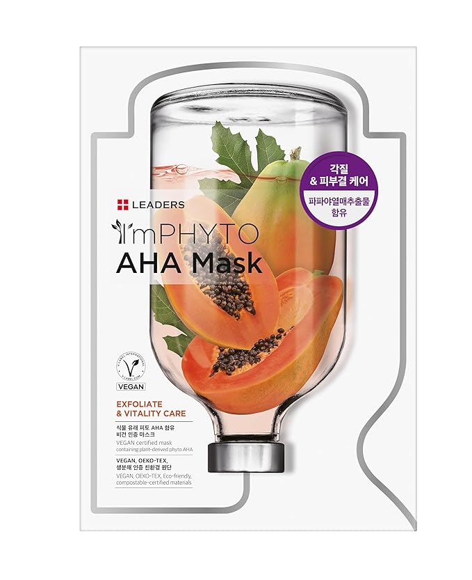 I'MPHYTO Leaders Facial Mask 10 Sheet AHA Vegan Mask | Exfoliating& Vitality Skin Care | Plant-Derived Ingredients | Papaya Fruit Extract | Certified Vegan | Natural Cellulose Sheet-GlimoraGlow