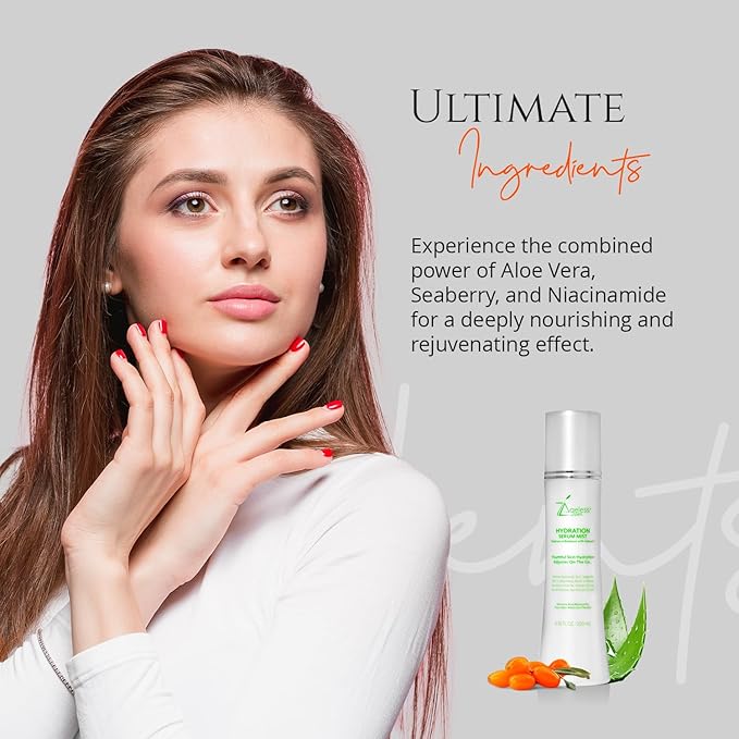 Hydrating Serum Mist (6.26 + 1.35) FL OZ - (Comes with Refill) - Improves Tone & Texture – Calms, hydrates, refreshes Sensitive Skin - Hyaluronic Acid Serum, E Vitamins - Anti-Wrinkle-GlimoraGlow