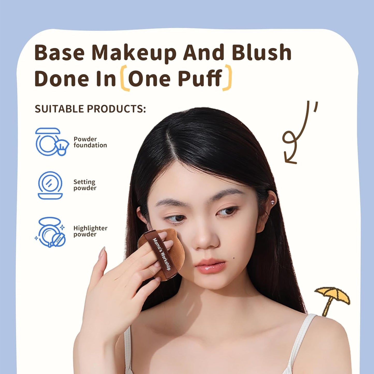 Single-Ear Short Plush Puff,Brown Velvet Powder Puff, 85° Pointed Tip for Highlighting & Full-Face Setting,3pcs Plush Puffs & Storage Case-GlimoraGlow