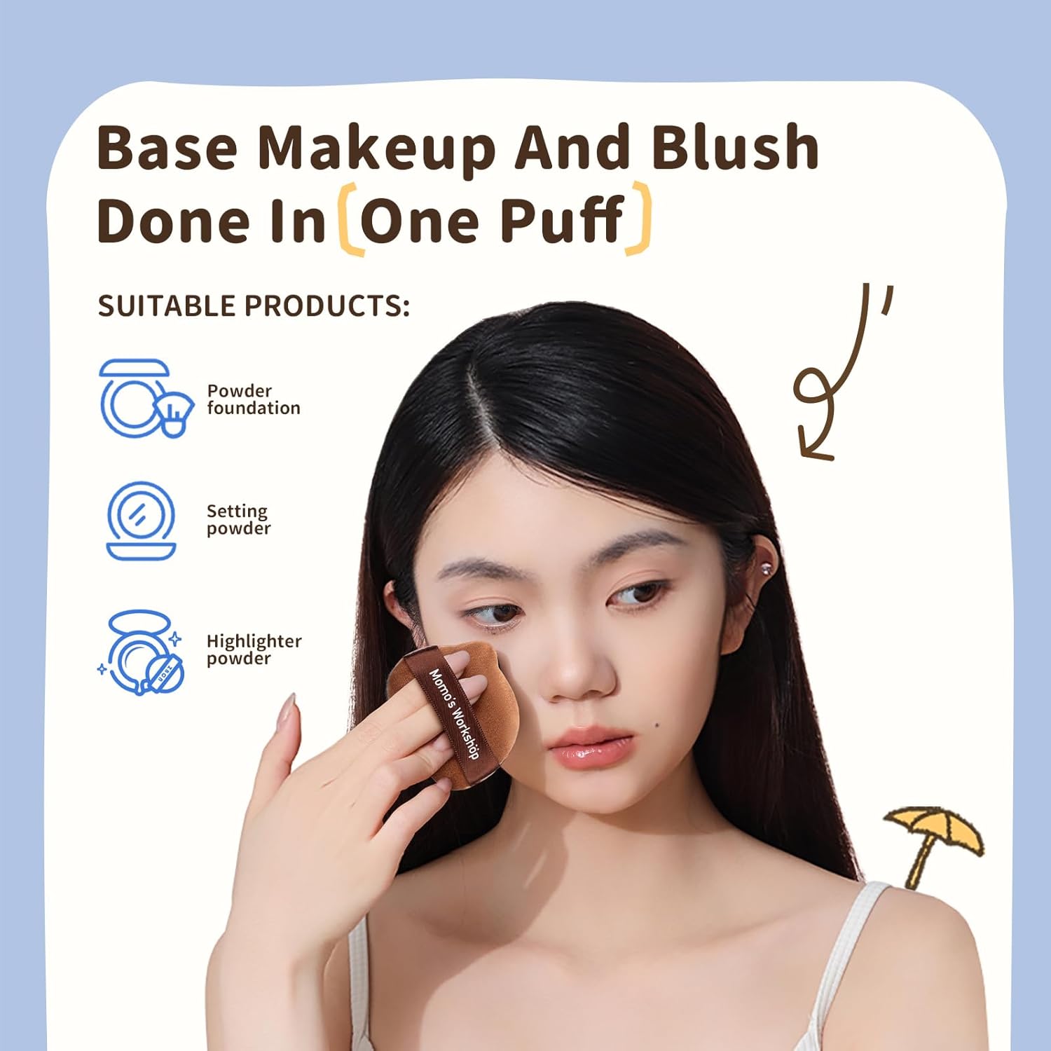 Single-Ear Short Plush Puff,Brown Velvet Powder Puff, 85° Pointed Tip for Highlighting & Full-Face Setting,3pcs Plush Puffs & Storage Case-GlimoraGlow