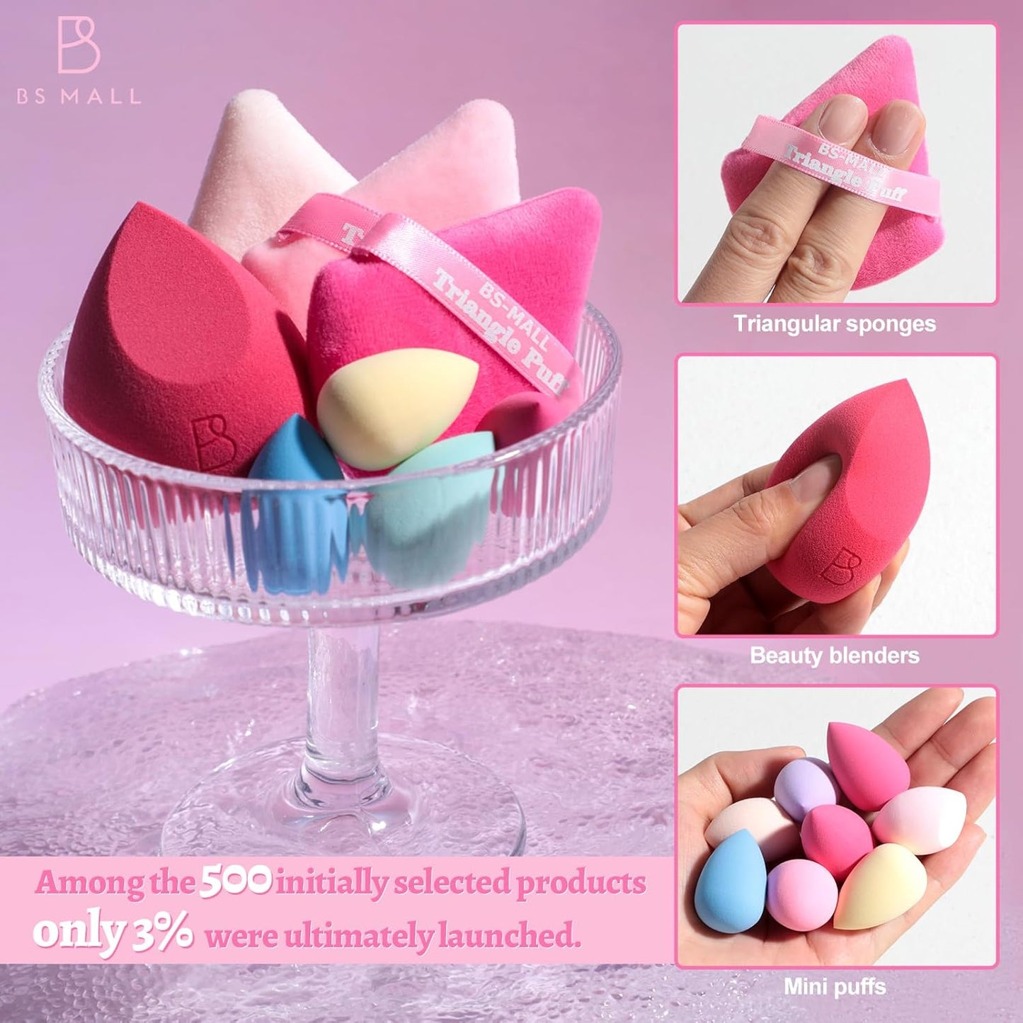 BS-MALL Professional Makeup Sponges Triangle Puff 49 Pcs- Pro V3.0 Cloud Technology Makeup Sponge Material Flawlessflow Mini Sponge Set & Triangle Puff With Waterproof Travel Silicone Bag Gift Set-GlimoraGlow