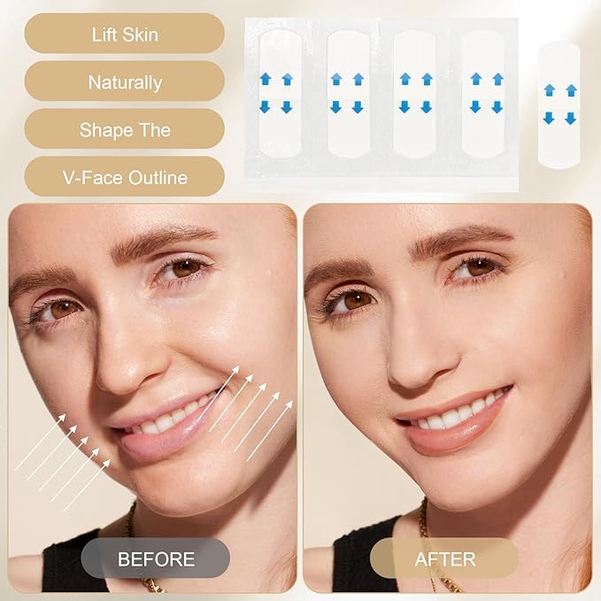 braxan 60 Pcs Neck Tape Lifting Invisible Set: Neck & Face Lift Tape Invisible - for Double Chin Jowls Eyes Sagging Skin, Special Events & Makeup-Friendly Use, Visible Results In Seconds-GlimoraGlow