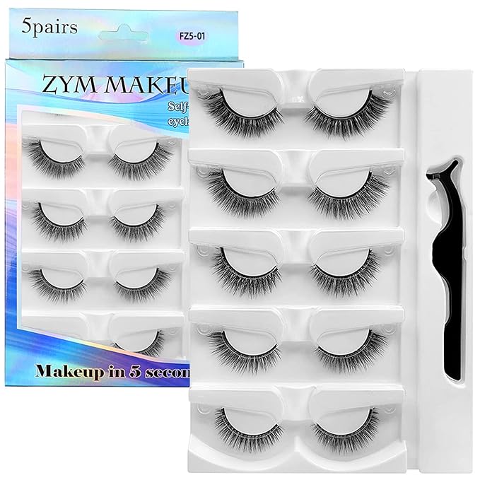Self Adhesive Eyelashes Natural Look False Eyelashes Reusable Self Stick Lashes, No Glue Needed, 5 Pairs Mixed-GlimoraGlow