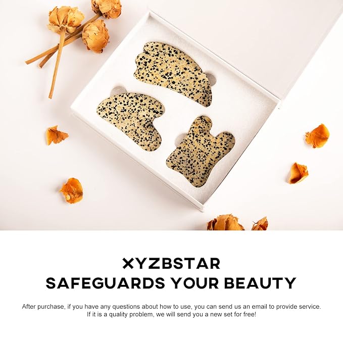 Gua Sha Facial Tools Set of 3 Guasha Massage Tool Jade Gua Sha Scraping Massager for Face,Neck, Eyes and Body,Jade Stone Guasha Board 3 Packs (Speckled Jade)-GlimoraGlow