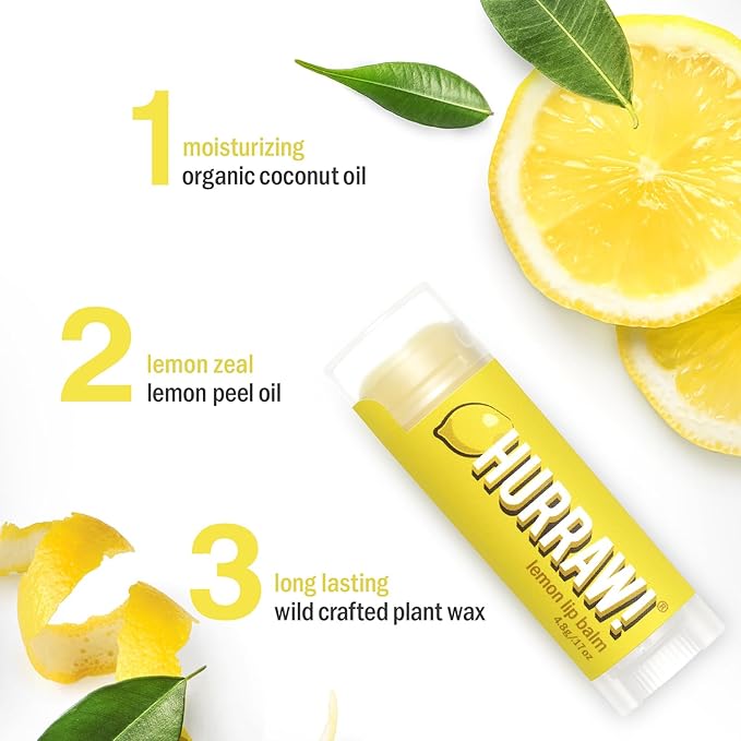 Hurraw! Lemon Lip Balm: Organic, Certified Vegan, Cruelty and Gluten Free. Non-GMO, 100% Natural Ingredients. Bee, Shea, Soy and Palm Free. Made in USA-GlimoraGlow