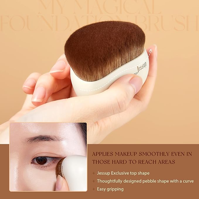Jessup Makeup Brush, Foundation Brush Flat Top Kabuki Brush for Face Blush Liquid Powder Foundation Brush for Blending Buffing Stippling with Gift Box, Light Gray SF002-GlimoraGlow