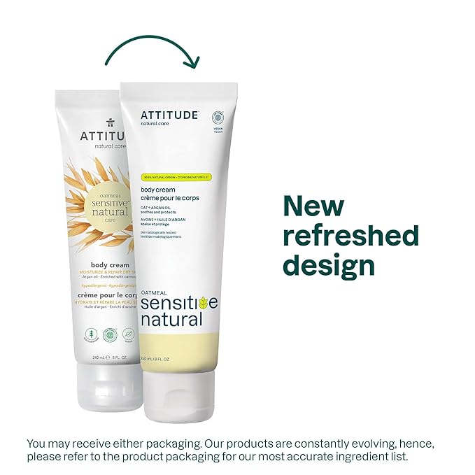 ATTITUDE Body Cream for Sensitive Skin with Oat, EWG Verified, Dermatologically Tested, Vegan, Argan Oil, 8 Fl Oz-GlimoraGlow