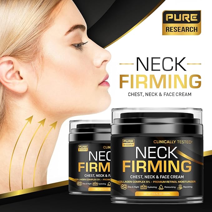 Neck Firming Cream - Anti Wrinkle Cream - Saggy Neck Tightener & Double Chin Reducer Cream - Collagen & Retinol Skin Tightening Cream - Anti Aging Moisturizer for Neck & Décolleté 3.4oz-GlimoraGlow