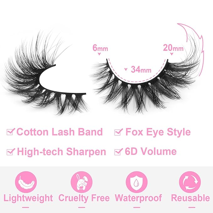 Fox Eye Lashes Faux mink Eyelashes Wispy Cat Eye Long False Eyelahses Dramatic Cross Full Volume Strip Lashes Pack 7 Pairs-GlimoraGlow