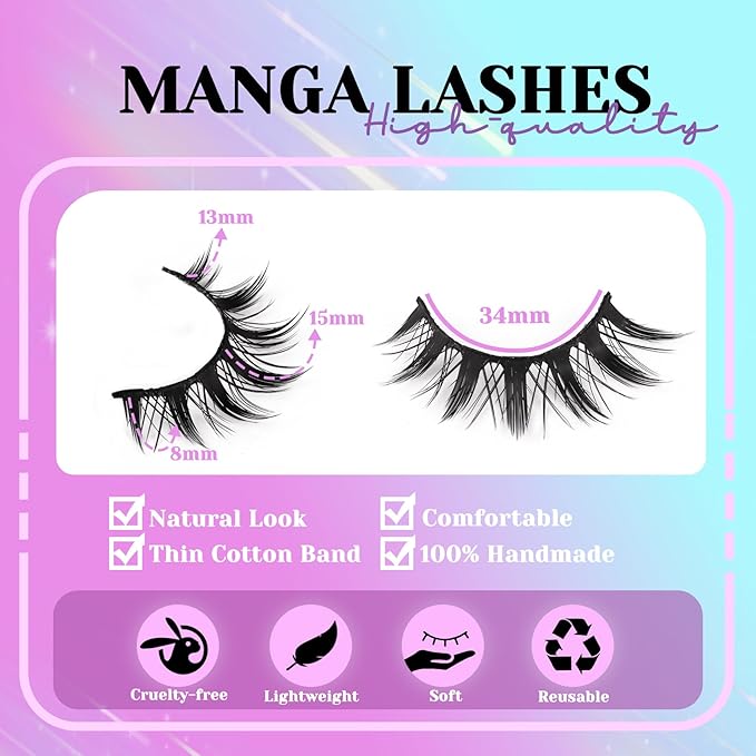 Losha Lashes Spiky Manga Lashes 14 Pairs Wispy False Eyelashes Natural Eye Lashes Kit with Lash Glue and Lash Tweezers Soft Anime Fake Eyelashes (Fairy)-GlimoraGlow